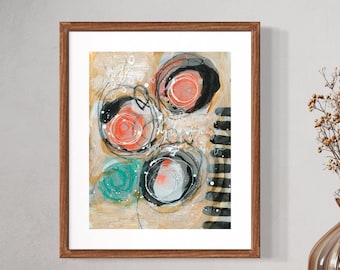Original Painting, Acrylic on Paper; Mid Century Modern Abstract Design; Matted, Ready to Frame.