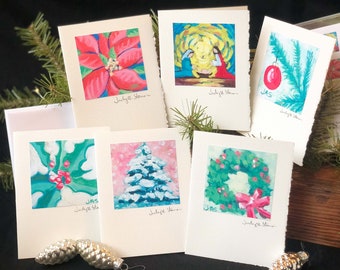 Christmas Note Cards Assortment Pack; 6 Cards, 6 Envelopes; Hand Signed Fine Art Prints; Hand Crafted; Frameable; High Quality;