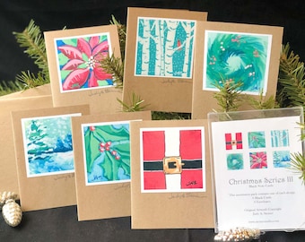Christmas Note Cards Assortment Pack; 6 Cards, 6 Envelopes; Hand Signed Fine Art Prints; HandCrafted; Frameable; High Quality;