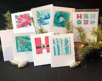 Christmas Note Cards Assortment Pack; 6 Cards, 6 Envelopes; Hand Signed Fine Art Prints; Hand Crafted; Frameable; High Quality; Fun Greeting