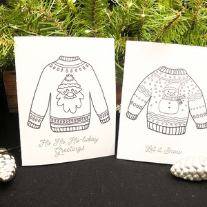 Christmas Sweater Cards to Color and Send,Holidays 8 Blank Cards and EnvelopesKids Art Activity KitDIYCraftAdult ColoringSeries I image 6