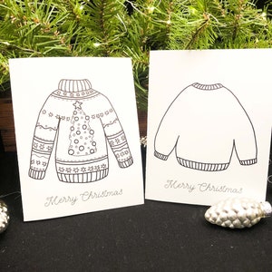 Christmas Sweater Cards to Color and Send,Holidays 8 Blank Cards and EnvelopesKids Art Activity KitDIYCraftAdult ColoringSeries I image 7