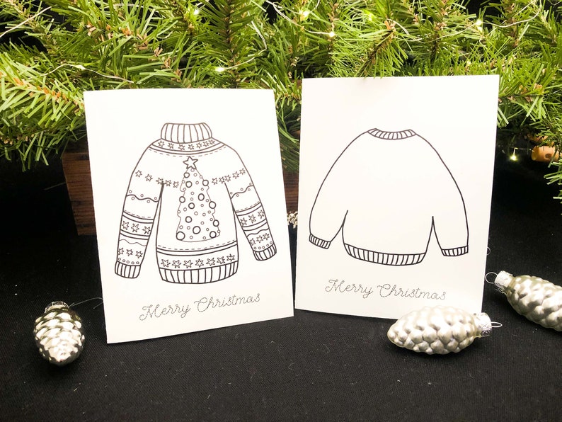 Christmas Sweater Cards to Color and Send,Holidays 8 Blank Cards and EnvelopesKids Art Activity KitDIYCraftAdult ColoringSeries I image 7