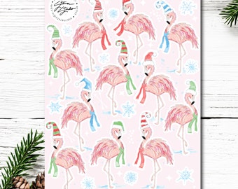 Festive Flamingos Vinyl Sticker Sheet; Great for Planners, Journaling, Water Bottles, Scrapbooking, & Holiday Decorating