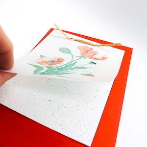 Carte de voeux personnalisée ; Germes de papier ; coquelicots rouges ; Aquarelle ; anniversaire/fête des mères/rétablissement/remerciement/amour ; cadeau ; Carte de graines à planter