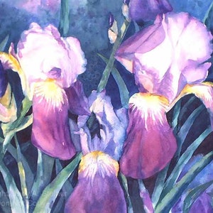 Aangepaste wenskaart; Elke gelegenheid; Paarse irissen aquarel; Gepersonaliseerd; Verjaardag/Bruiloft/Sympathie/Get Well/Thank-you/Love