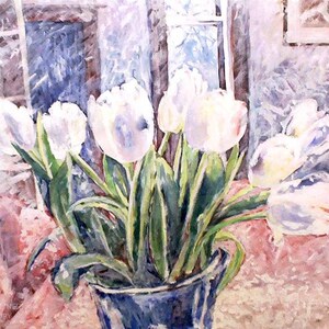 Aangepaste wenskaart; Elke gelegenheid; Witte tulpen aquarel; Gepersonaliseerd; Verjaardag/Bruiloft/Sympathie/Beterschap/Bedankt/Liefde