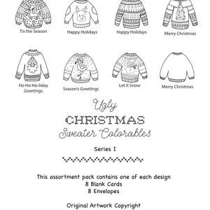 Christmas Sweater Cards to Color and Send,Holidays 8 Blank Cards and EnvelopesKids Art Activity KitDIYCraftAdult ColoringSeries I image 2