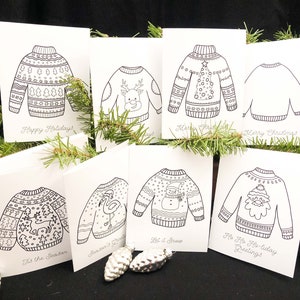 Christmas Sweater Cards to Color and Send,Holidays 8 Blank Cards and EnvelopesKids Art Activity KitDIYCraftAdult ColoringSeries I image 9