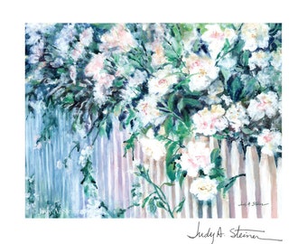 Custom Greeting Card; Any Occasion; White Roses Watercolor; Personalized; Birthday/Wedding/Sympathy/Get Well/Thank-you/Love