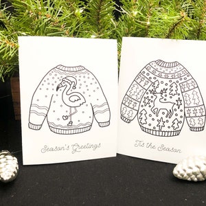 Christmas Sweater Cards to Color and Send,Holidays 8 Blank Cards and EnvelopesKids Art Activity KitDIYCraftAdult ColoringSeries I image 5