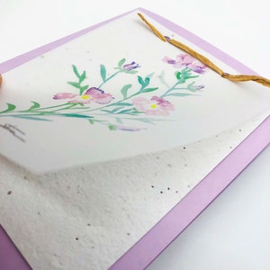 Tarjeta de felicitación personalizada; brotes de papel; claveles Sweet William; acuarela; cumpleaños/día de la madre/que te mejores/agradecimiento/amor; regalo; tarjeta con semillas plantables