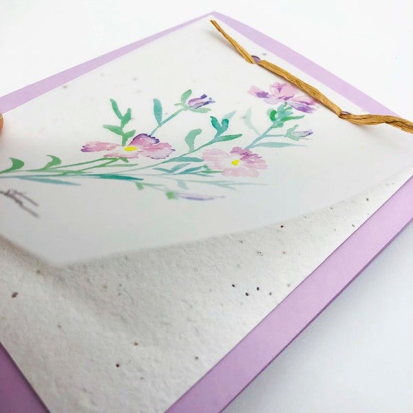 Custom Greeting Card;Paper Sprouts; Sweet William Pinks; Watercolor;Birthday/Mother's Day /Get Well/Thank-you/Love;Gift; Plantable seed card