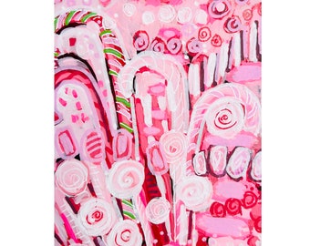 Candy Abstract Original Mixed Media Painting on Paper; Bright Pinks, and Reds, Ready to Frame