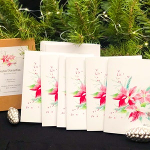 Beautiful Festive Poinsettia Blank Note Card Gift Pack; 6 Cards, 6 Envelopes; High Quality Print; Winter; Greeting Card