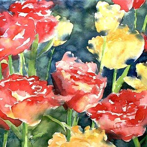Aangepaste wenskaart; Elke gelegenheid; Rode & Gele Tulpen Aquarel; Gepersonaliseerd; Verjaardag/Bruiloft/Sympathie/Get Well/Thank-you/Love