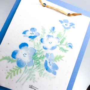 Carte de voeux personnalisée ; Germes de papier ; Yeux bleu bébé ; Aquarelle ; anniversaire/fête des mères/rétablissement/remerciement/amour ; cadeau ; Carte de graines à planter