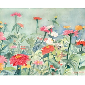 Benutzerdefinierte Grußkarte; Jeder Anlass; Garten Zinnien Aquarell; Personalisiert; Geburtstag/Hochzeit/Beileid/Gute Besserung/Danke/Liebe