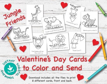 Instant Digital Download / Printable Card / DIY Card / PDF File /Valentine's Day / School Art Project / Coloring /Craft /Jungle