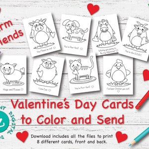 Instant Digital Download / Printable Card / DIY Card / PDF File /Valentine's Day / School Art Project / Coloring /Craft /Kids Activity/farm image 1