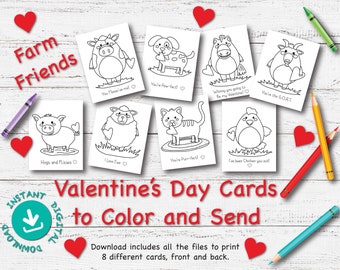 Instant Digital Download / Printable Card / DIY Card / PDF File /Valentine's Day / School Art Project / Coloring /Craft /Kids Activity/farm