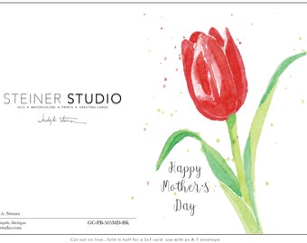 Instant Digital Download / Printable Card / DIY Card / Floral / Gift For Mom / PDF File / Happy Mother's Day / Tulips