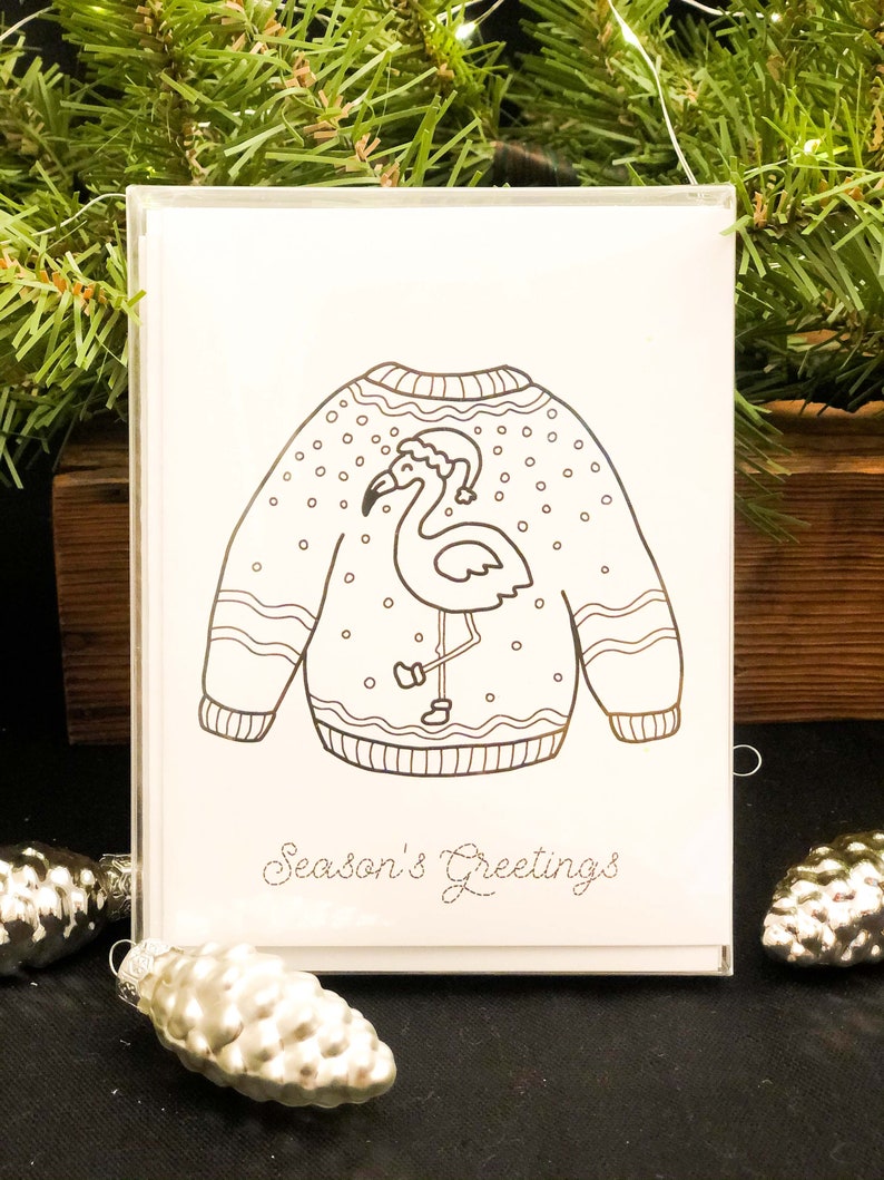 Christmas Sweater Cards to Color and Send,Holidays 8 Blank Cards and EnvelopesKids Art Activity KitDIYCraftAdult ColoringSeries I image 3