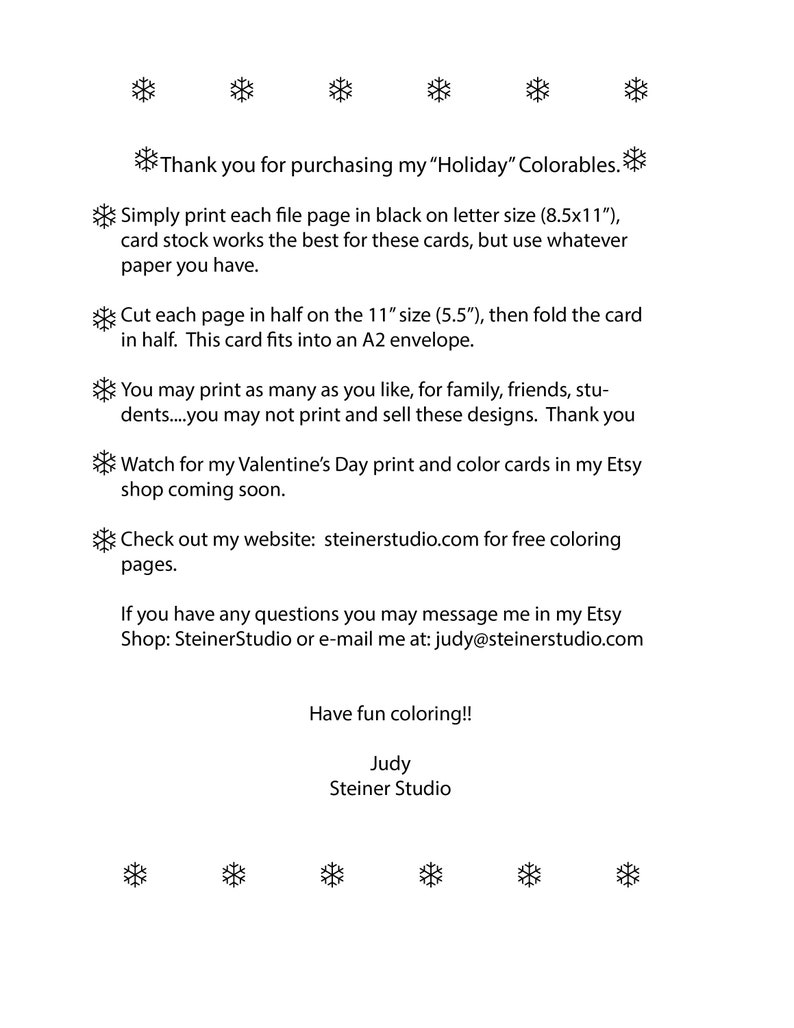 Holiday Printable Coloring Cards / Instant Digital Download / PDF File ...