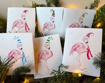 Festive Flamingos Note Card Assortment Pack; 6 Cards, 6 Envelopes; Frameable; High Quality Print; Christmas; Funny Greeting Card; Party Fun