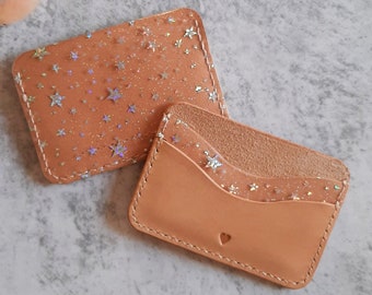 Tarjetero de piel personalizado / Piel natural genuina / Cartera de piel beige / Tarjetero de piel / Regalo de Navidad