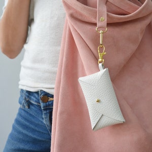 Gancho de langosta - Estuche de tarjeta de cuero blanco / Soporte de tarjeta de crédito blanco / Estuche de tarjeta de visita / Cuero genuino / Estuche de máscara / Bolsa de máscara