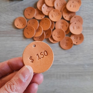Round personalized leather tag / Custom leather label / Custom leather name tag / Gift name tag / Genuine leather