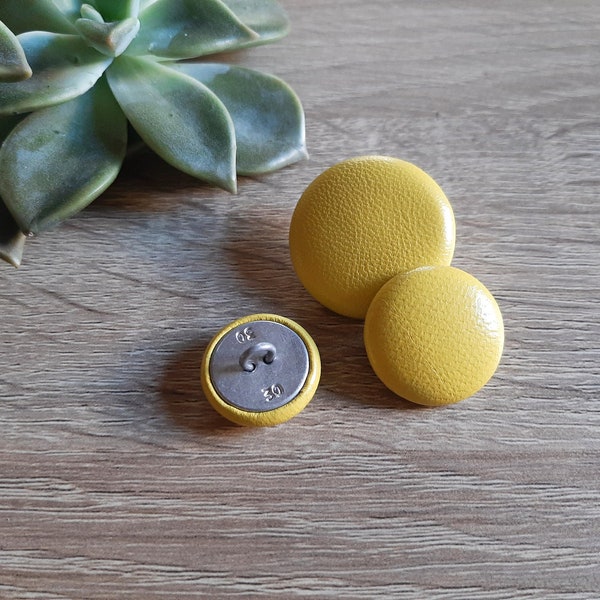 Yellow leather buttons / Leather shank style yellow buttons / #30L #36L #44L / Upholstery leather buttons / Coat buttons / Genuine leather
