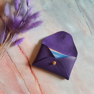 Purple leather card case / Personalized purple envelope card holder / Purple leather business card case / Genuine leather / Christmas gift