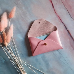 Pastel pink leather card case / Personalized pastel pink envelope card holder / Leather business card case / Genuine leather/ Leather wallet