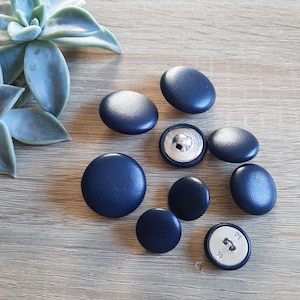 Blue Leather Shank Buttons: Handmade Upholstery and Sewing Supplies