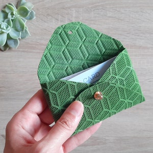 Estuche de tarjeta de cuero verde / Soporte de tarjeta de sobre verde personalizado / Estuche de tarjeta de visita de cuero / Cuero genuino / Cartera de cuero
