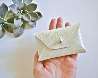 White leather card case / Personalized white envelope card holder / White leather business card case / Genuine leather / Christmas gift