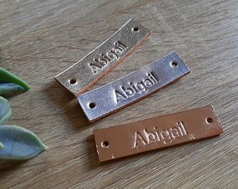 Metallic leather tag / YOUR TEXT / Personalized leather name label /  leather name tag / Gift name tag / Genuine leather