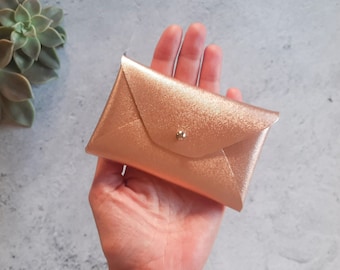 Rose gold leather card case / Personalized rose gold envelope card case / Rose gold leather business card case / Genuine leather