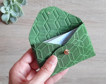 Estuche de tarjeta de cuero verde / Soporte de tarjeta de sobre verde personalizado / Estuche de tarjeta de visita de cuero / Cuero genuino / Cartera de cuero
