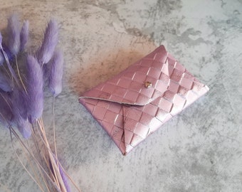 Estuche para tarjetas de cuero lila / Soporte de tarjeta de sobre metálico personalizado / Estuche para tarjeta de visita de cuero púrpura / Cuero genuino / Regalo de Navidad