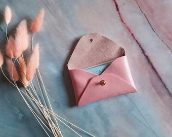 Pastel pink leather card case / Personalized pastel pink envelope card holder / Leather business card case / Genuine leather/ Leather wallet