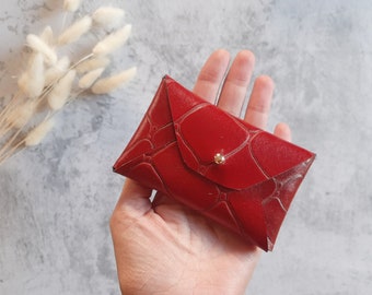 Red leather card case / Personalized red envelope card holder / Red leather business card case / Genuine leather / Christmas gift