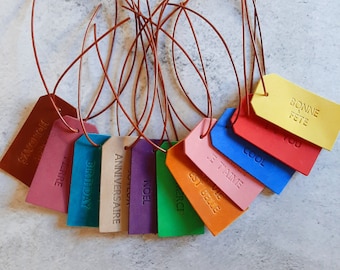 YOUR TEXT HERE / Custom leather label, personalised leather gift tag, embossed leather tag, Christmas name tag, Genuine leather