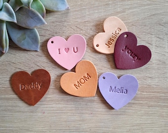 Personalized Heart Leather Tag: Custom Name Label, Wedding Favors