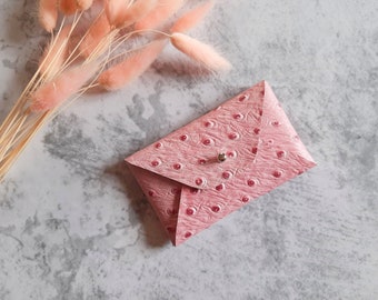 Étui à cartes en cuir rose pastel / Porte-carte d’enveloppe rose personnalisé / Étui à cartes de visite en cuir rose / Cuir véritable / Portefeuille en cuir