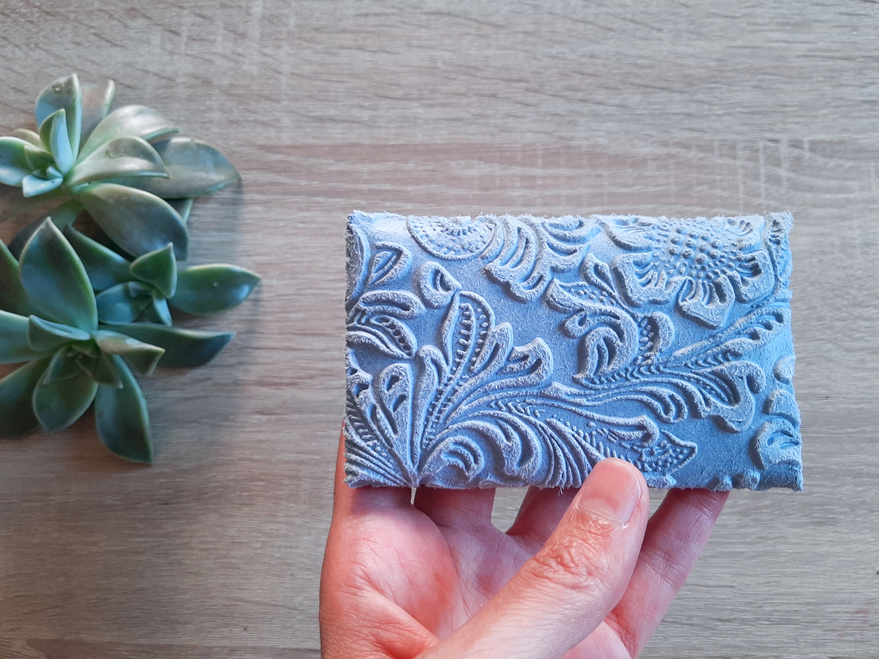 Light Blue Leather Card Case: 3D Floral Personalized Envelope Wallet - Etsy