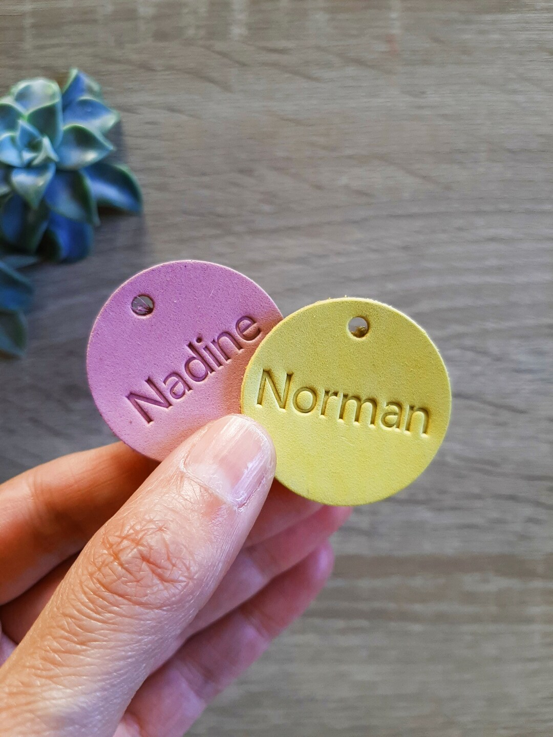 Round Personalized Leather Tag / Custom Leather Label / Custom Leather