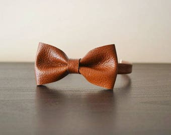 Handmade Brown Leather Bowtie: Adjustable Men's or Boy's Bow Tie
